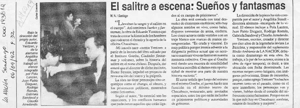 El salitre a escena, sueños y fantasmas  [artículo].