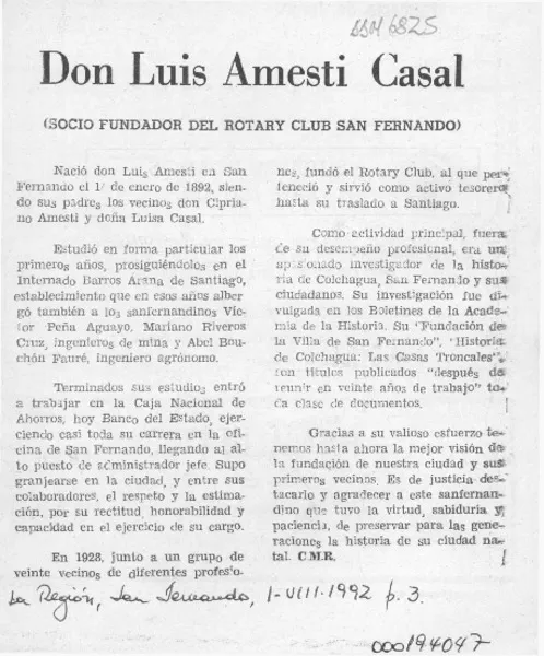 Don Luis Amesti Casal  [artículo] C. M. R.