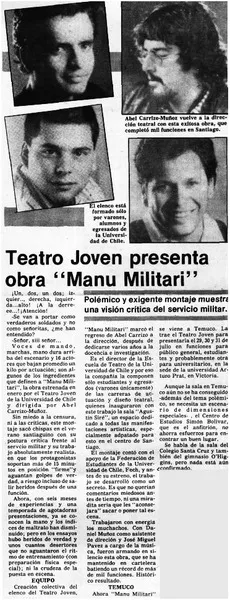 Teatro joven presenta obra "Manu militari"  [artículo].