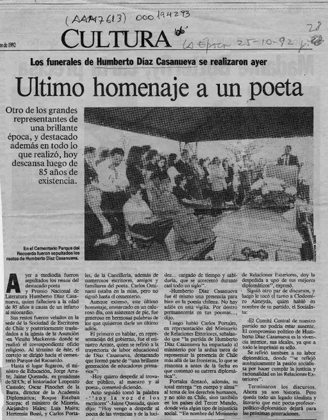 Ultimo homenaje a un poeta  [artículo].