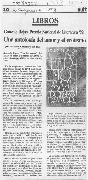 Una antología del amor y el erotismo  [artículo] Eduardo Guerrero del Río.