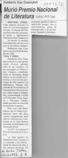 Murió Premio Nacional de Literatura  [artículo].