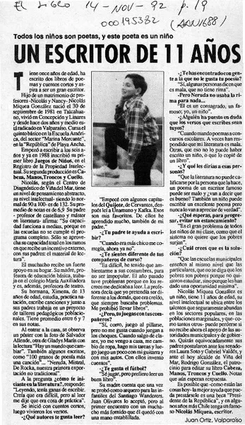 Un escritor de 11 años  [artículo] Juan Ortiz.