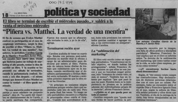 "Piñera vs. Matthei, la verdad de una mentira"  [artículo].