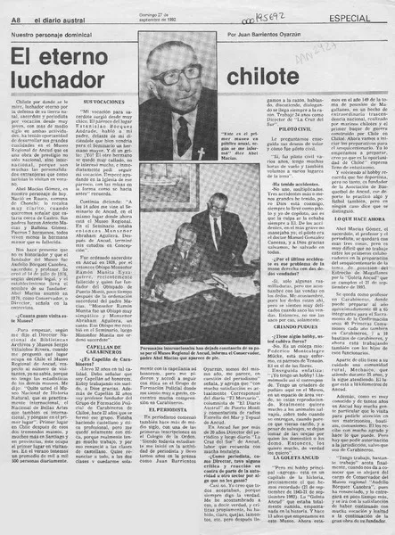 El eterno luchador chilote  [artículo] Juan Barrientos Oyarzún.