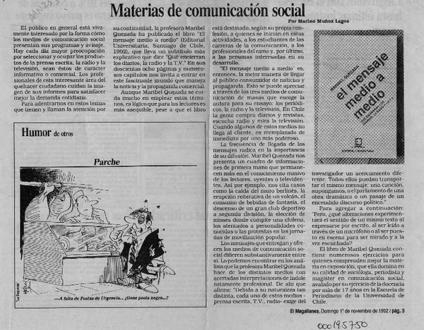 Materias de comunicación social  [artículo] Marino Muñoz Lagos.