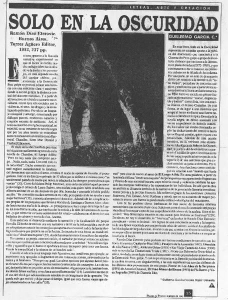 Solo en la oscuridad  [artículo] Guillermo García Corales.