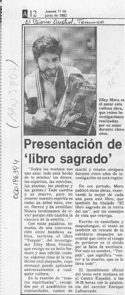 Presentación de "libro sagrado"  [artículo].