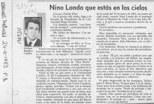 Nino Landa que estás en los cielos  [artículo] Enrique Ramírez Capello.