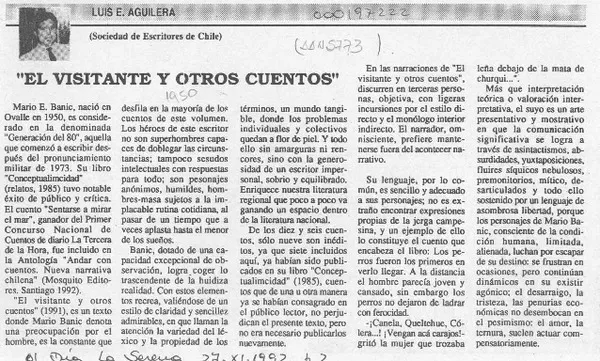 "El visitante y otros cuentos"  [artículo] Luis E. Aguilera.
