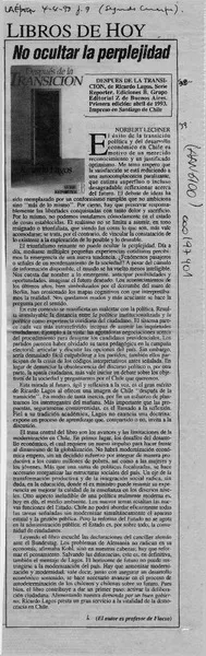 No ocultar la perplejidad  [artículo] Norbert Lechner.