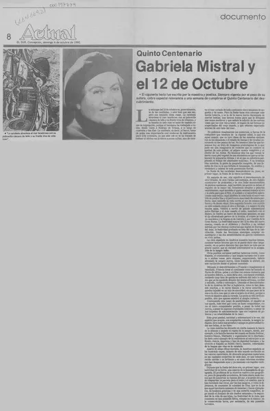 Gabriela Mistral y el 12 de octubre.  [artículo]