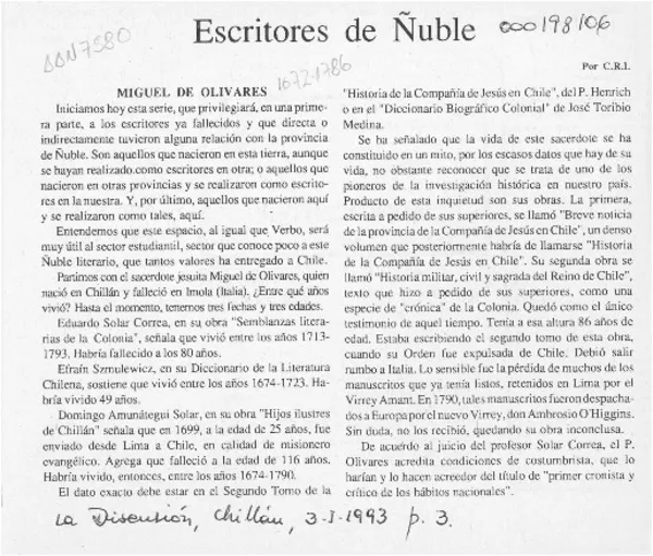 Miguel de Olivares  [artículo] C. R. I.