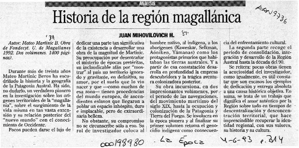 Historia de la región magallánica  [artículo] Juan Mihovilovich H.