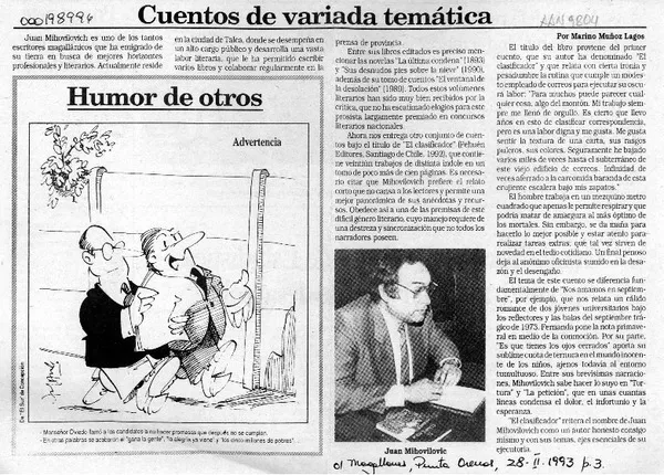 Cuentos de variada temática  [artículo] Marino Muñoz lagos.