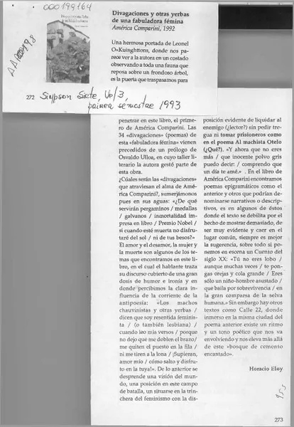Divagaciones y otras yerbas de una fabuladora fémina  [artículo] Horacio Eloy.