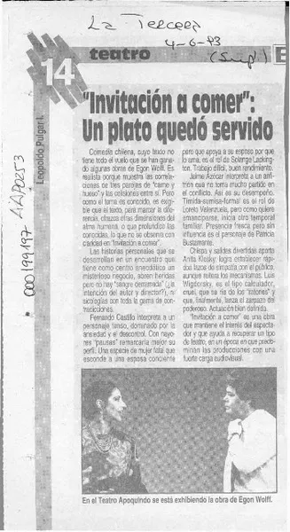 "Invitación a comer", un plato quedó servido  [artículo] Leopoldo Pulgar L.