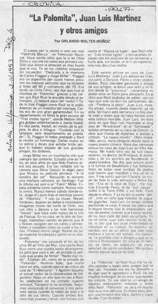 "La palomita", Juan Luis Martínez y otros amigos  [artículo] Orlando Walter Muñoz.