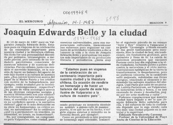 Joaquín Edwards Bello y la ciudad  [artículo] Edmundo Nowodworsky Carmona.