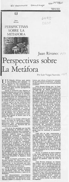 Juan Rivano, "Perspectivas sobre la metáfora"  [artículo] Luis Vargas Saavedra.