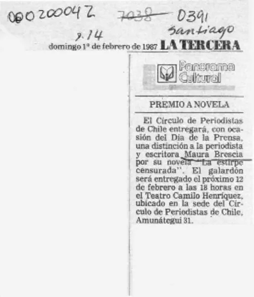 Premio a novela  [artículo].