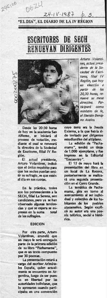Escritores de Sech renuevan dirigentes  [artículo].