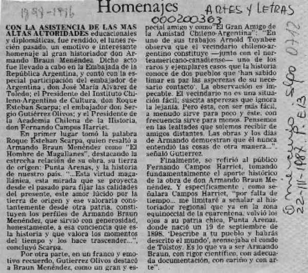 Homenajes  [artículo].