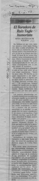 El lloradero de Ruiz Tagle humorista  [artículo] Rosa Cruchaga de Walker.