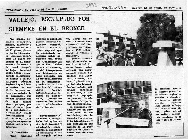 Vallejo, esculpido por siempre en el bronce  [artículo].