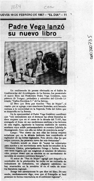 Padre Vega lanzó su nuevo libro  [artículo].
