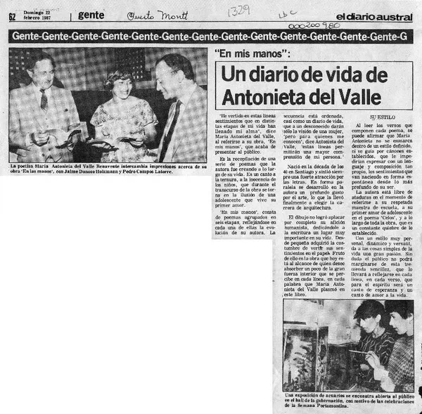 "En mis manos", un diario de vida de Antonieta del Valle  [artículo].