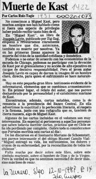 Muerte de Kast  [artículo] Carlos Ruiz-Tagle.