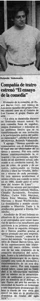 Compañía de teatro estrenó "El ensayo de la comedia"  [artículo].