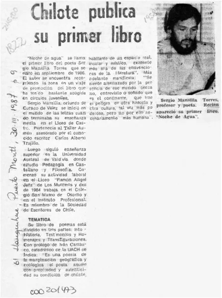 Chilote publica su primer libro  [artículo].