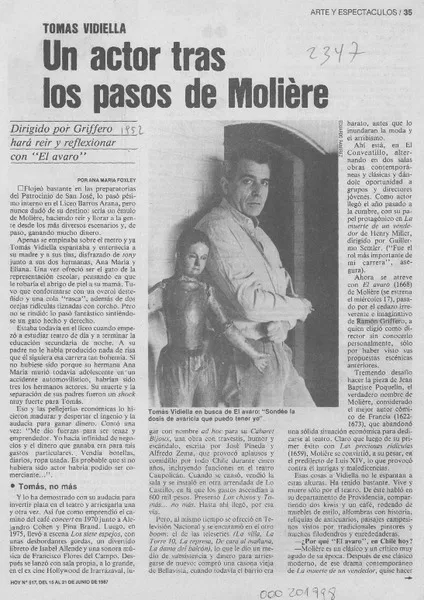 Un actor tras los pasos de Molière  [artículo] Ana María Foxley.