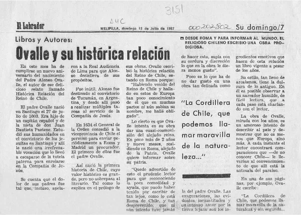 Ovalle y su histórica relación  [artículo].