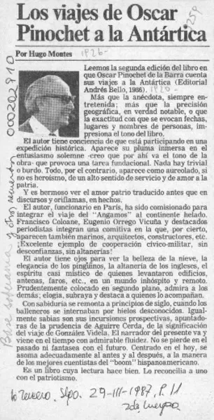 Los viajes de Oscar Pinochet a la Antártica  [artículo] Hugo Montes.