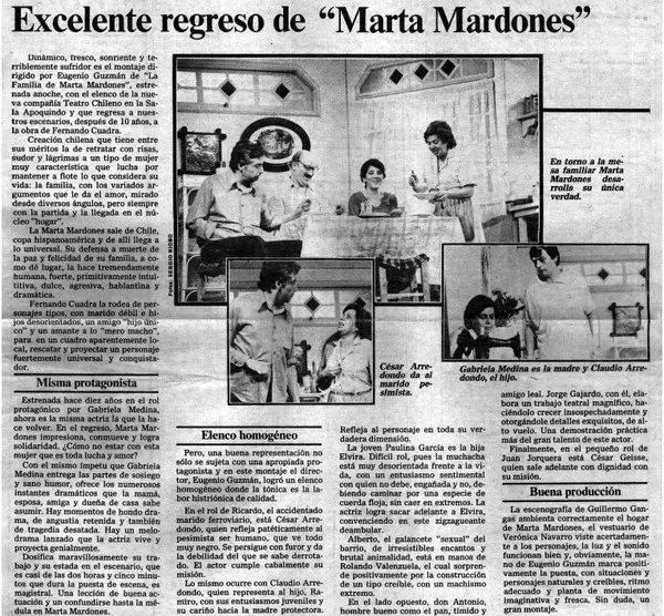 Excelente regreso de "Marta Mardones"  [artículo] Italo Passalacqua C.
