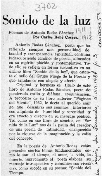 Sonido de la luz  [artículo] Carlos René Correa.