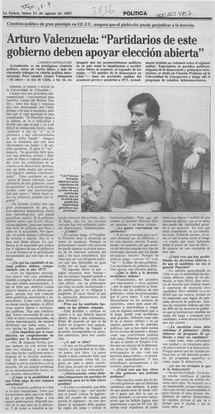 Arturo Valenzuela, "Partidarios de este gobierno deben apoyar elección abierta"  [artículo] Carmen Imperatore.