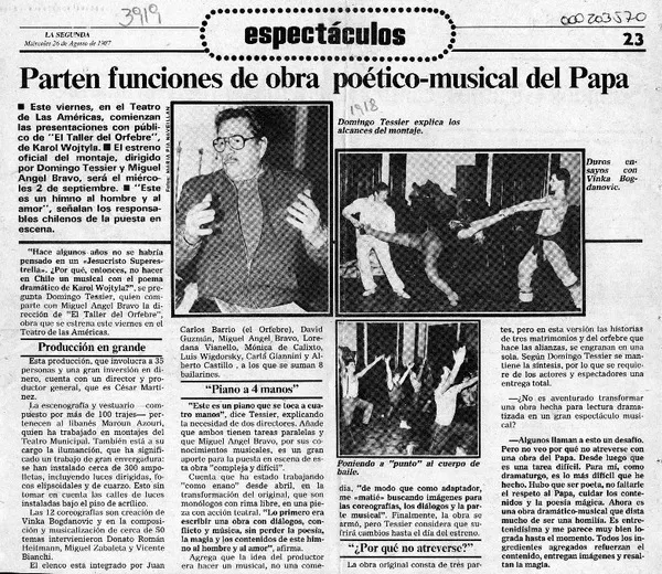Parten funciones de obra poético-musical del Papa  [artículo].