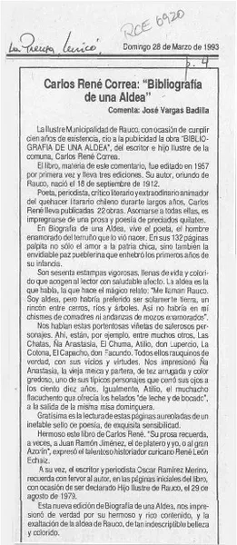 Carlos René Correa, "Biografía de una aldea"  [artículo] José Vargas Badilla.