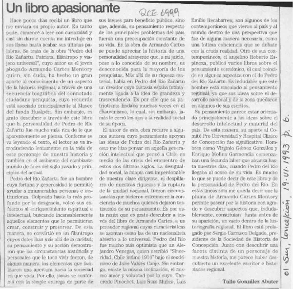 Un libro apasionante  [artículo] Tulio González Abuter.