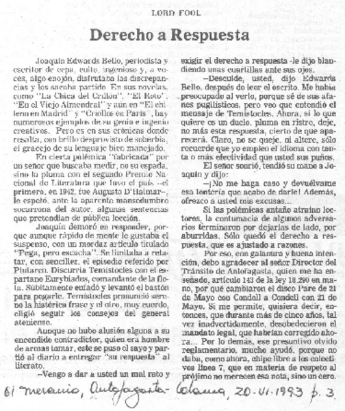 Derecho a respuesta  [artículo] Lord Fool.