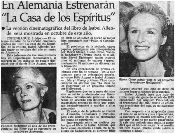 Por qué "La casa de los espíritus" se filmó en Portugal y no en Chile?  [artículo].