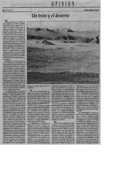 Un texto y el desierto  [artículo] Oscar Garaycochea.