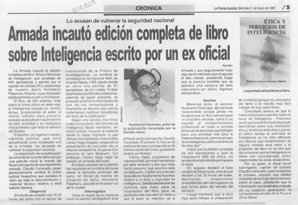 Armada incautó edición completa de libro sobre inteligencia escrito por un ex oficial  [artículo].