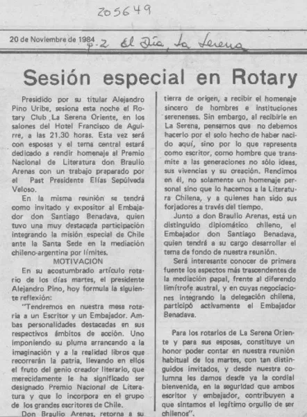 Sesión especial en Rotary  [artículo].