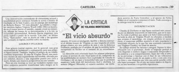 "El vicio absurdo"  [artículo] Yolanda Montecinos.
