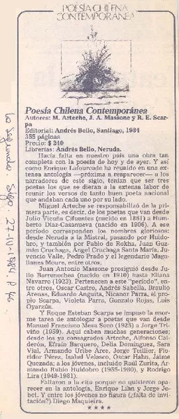 "Poesía chilena contemporánea"  [artículo] Jorge Marchant.